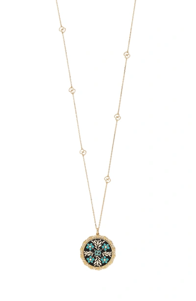 Shop Gucci Icon Blooms Enamel Pendant Necklace In Yellow Gold