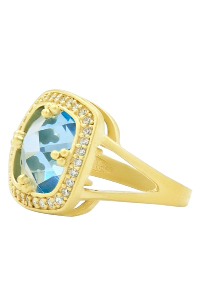 Shop Freida Rothman Ocean Azure Cubic Zirconia Ring In Gold/ Aqua