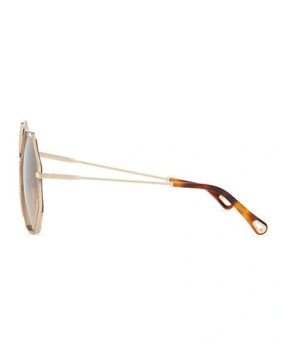 Shop Chloé Poppy Geometric Sunglasses In Havana Brown