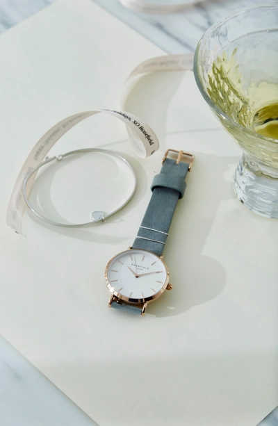 Shop Rosefield Holiday Leather Strap Watch & Bracelet Gift Set, 33mm In Grey/ Rose Gold/ Silver