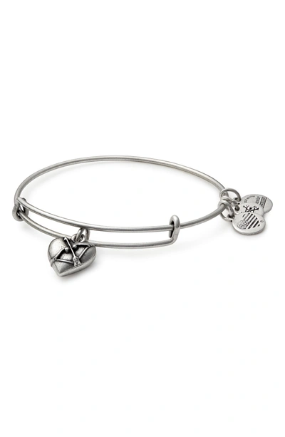 Shop Alex And Ani Cupid's Heart Expandable Charm Bracelet In Silver