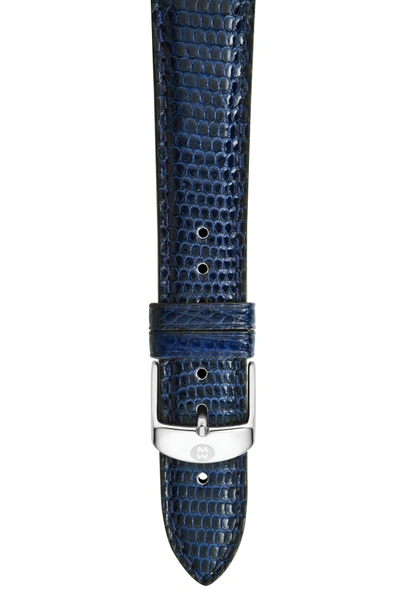 Shop Michele 18mm Leather Watch Strap In Blue