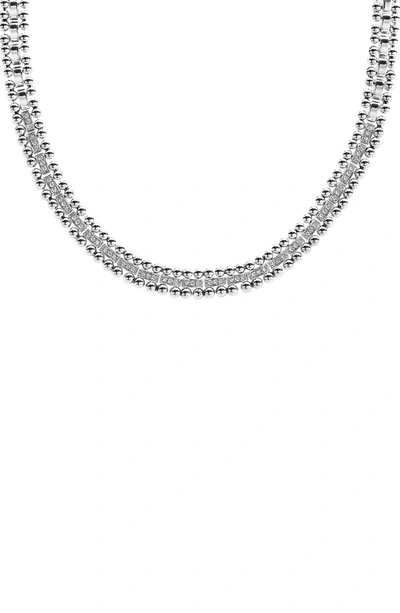 Shop Lagos Caviar Spark Diamond Collar Necklace In Silver/ Diamond