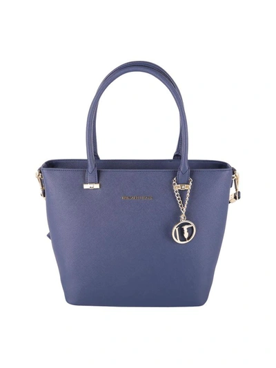 Shop Trussardi Levanto Saffiano Faux Leather Tote Bag In Blue