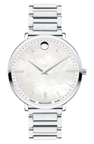 Shop Movado Ultra Slim Bracelet Watch, 35mm In Silver/ Mop/ Silver