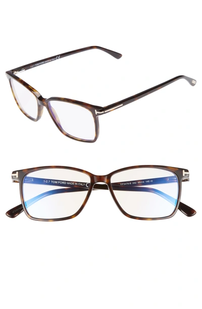 Shop Tom Ford 55mm Blue Block Optical Glasses In Dark Havana/ Blue