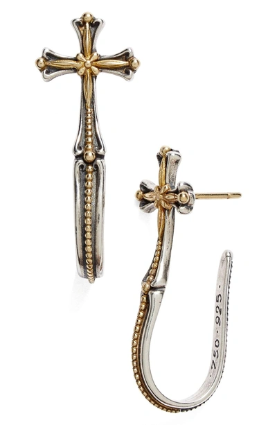Shop Konstantino 'hebe' Cross J-hoop Earrings In Silver/ Gold