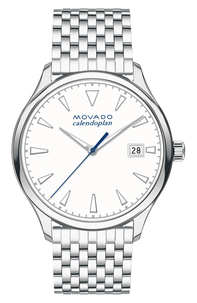 Shop Movado Heritage Bracelet Watch, 36mm In Silver/ White/ Silver