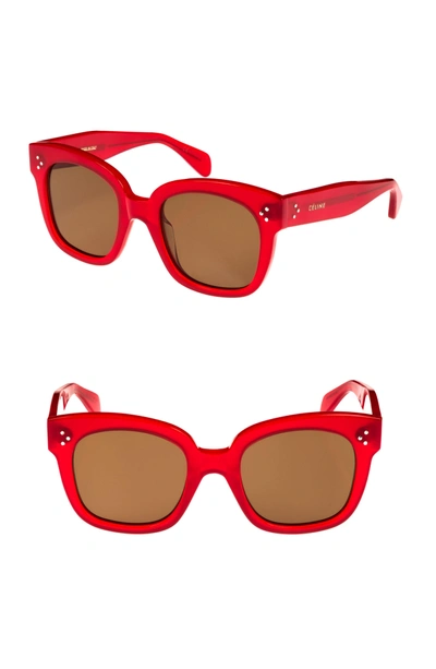 Shop Celine 54mm Square Sunglasses - Milky Red