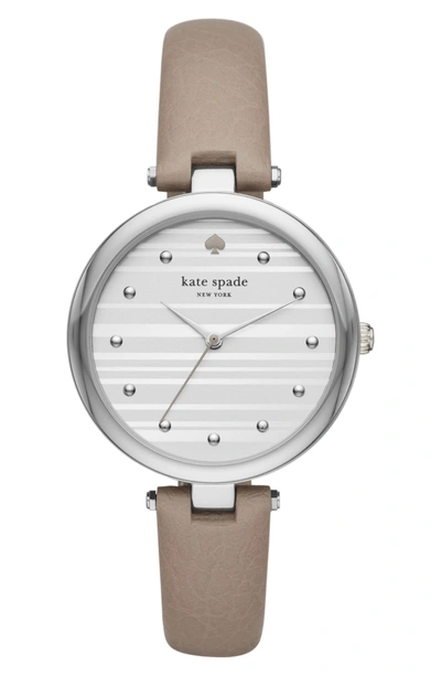 Shop Kate Spade Varick Leather Strap Watch, 36mm In Grey/ Silver