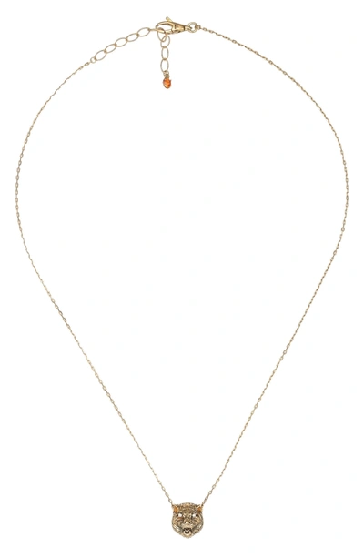 Shop Gucci Le Marche Feline Head Pendant Necklace In Yellow Gold/ Red