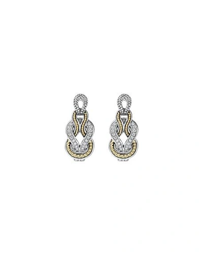 Shop Lagos Newport Elongated 18k Gold Diamond Rope Earrings In Silver