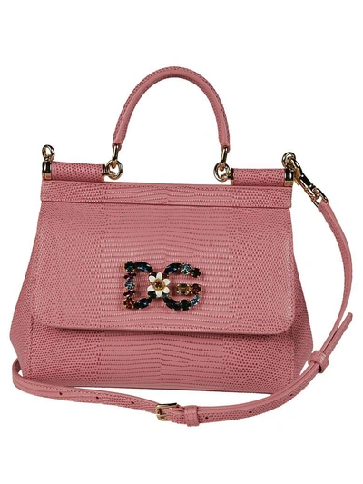 Shop Dolce & Gabbana Jeweled Sicily Tote In Pink