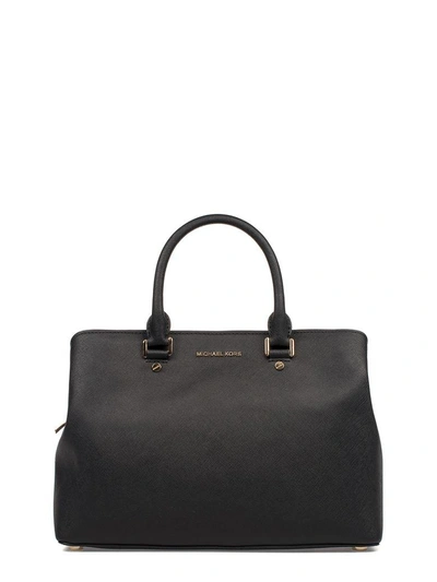 Michael Kors Black Savannah Satchel Saffiano Leather Large Top Handle Bag  In Nero | ModeSens