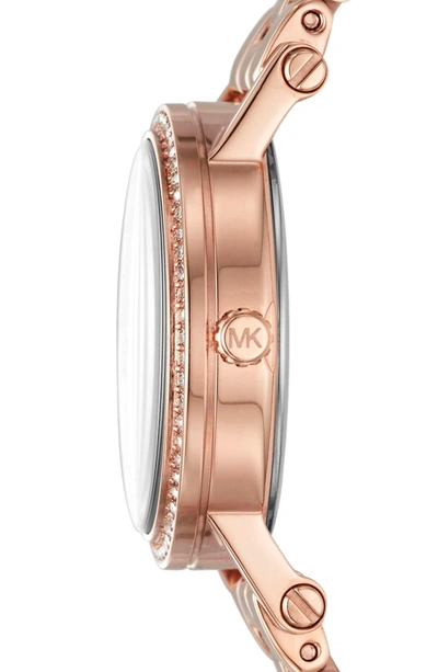 Shop Michael Kors Petite Norie Pave Bracelet Watch, 28mm In Rose Gold/ Mop/ Rose Gold