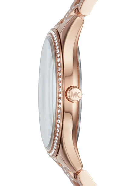 Shop Michael Kors Lauryn Crystal Bracelet Watch, 33mm In Rose Gold/ White/ Rose Gold