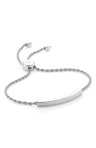Shop Monica Vinader Engravable Linear Diamond Chain Bracelet In Silver/ Diamond