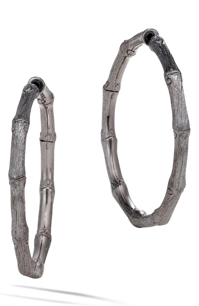 Shop John Hardy Bamboo Medium Hoop Earrings In Silver/ Black Rhodium