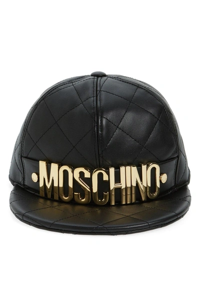 Shop Moschino Quilted Leather Baseball Cap - Black In Fantasy Print Black