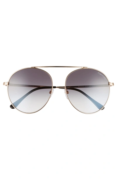 Shop Tom Ford Simone 58mm Gradient Mirrored Round Sunglasses - Rose Gold/ Smoke