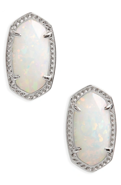 Shop Kendra Scott Ellie Oval Stud Earrings In White Opal/ Silver