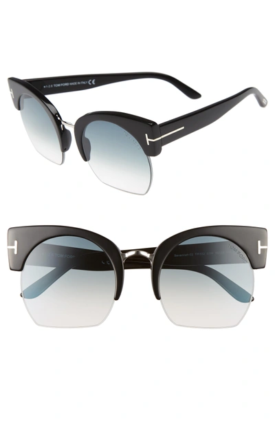 Shop Tom Ford Savannah 55mm Cat Eye Sunglasses - Shiny Black/ Gradient Smoke