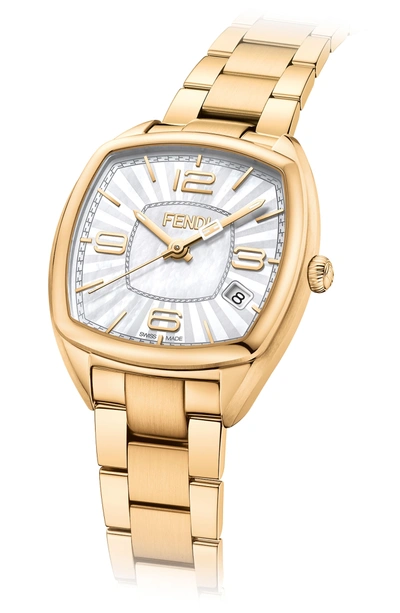 Shop Fendi Momento Square Bracelet Watch, 32mm In Gold/ Mop/ Gold