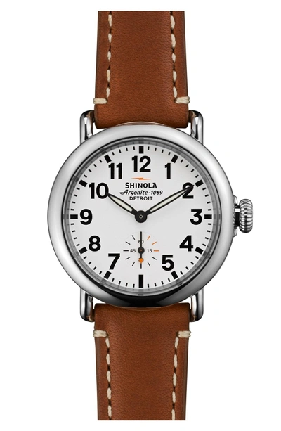 Shop Shinola The Runwell Leather Strap Watch, 36mm In Brown/ White