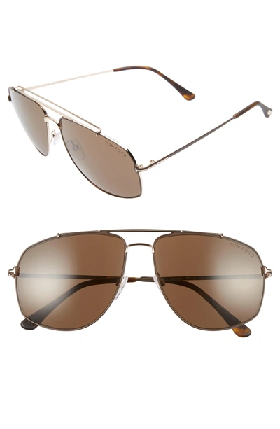 Shop Tom Ford Georges 59mm Aviator Sunglasses - Rose Gold/ Brown/ Havana