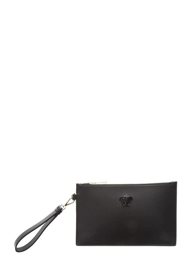 Shop Versace Palazzo Leather Pouch In Black