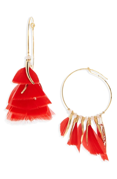 Shop Gas Bijoux Marly Feather Drop Earrings In Red