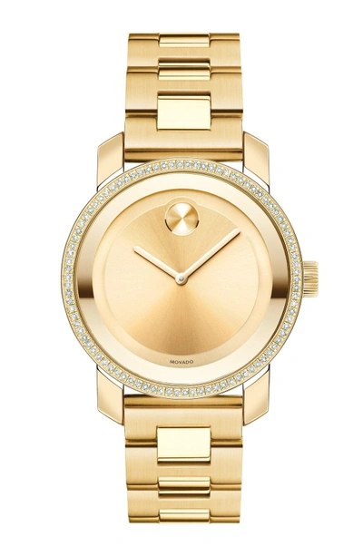 Shop Movado 'bold' Diamond Bezel Bracelet Watch, 36mm In Gold