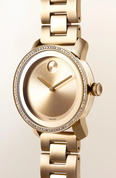 Shop Movado 'bold' Diamond Bezel Bracelet Watch, 36mm In Gold