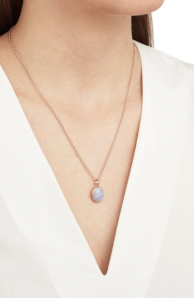 Shop Monica Vinader Siren Medium Bezel Pendant In Blue Lace Agate/ Rose Gold