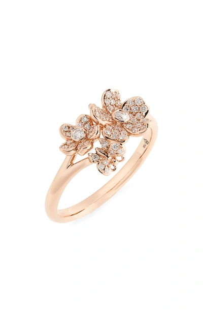 Shop Mikimoto Diamond Flower Ring In Rose Gold