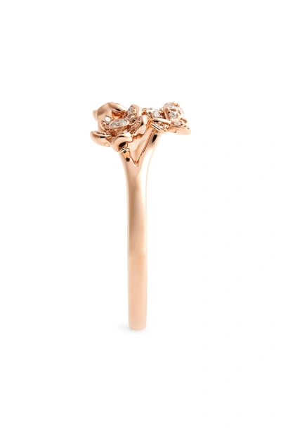 Shop Mikimoto Diamond Flower Ring In Rose Gold