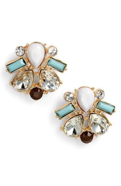 Shop Adia Kibur Crystal & Stone Stud Earrings In White/ Mint/ Gold