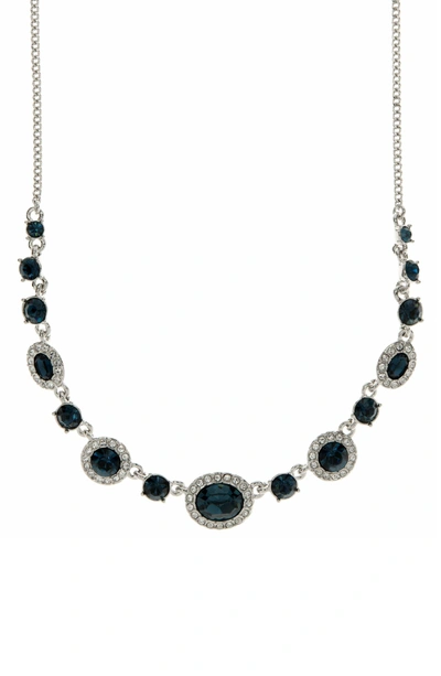Shop Givenchy Crsytal Frontal Necklace In Blue / Silver