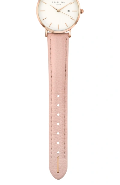 Shop Rosefield The September Issue Leather Strap Watch, 33mm In Soft Pink/ Rose Gold