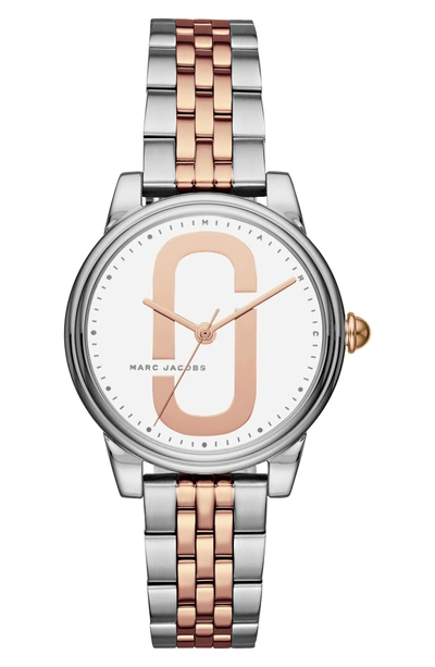 Shop Marc Jacobs Corie Bracelet Watch, 36mm In Silver/ White/ Rose Gold
