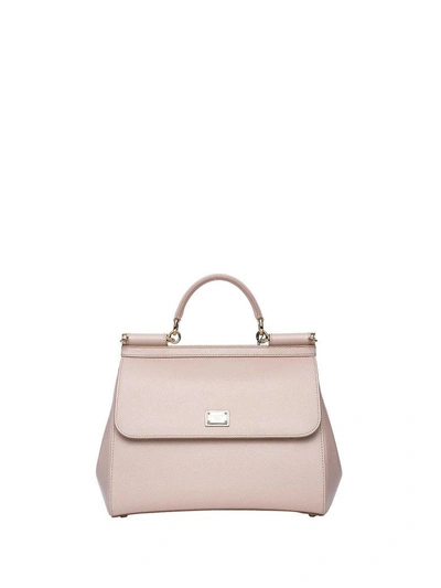 Shop Dolce & Gabbana Beige Dauphine Leather Regular Sicily Bag In Rosa Carne