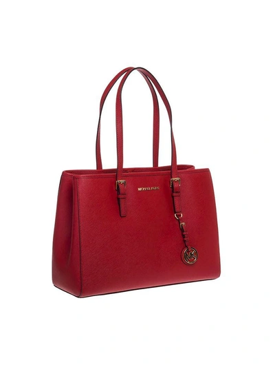 Shop Michael Kors Jet Set Travel Saffiano Leather Tote In Bright-red