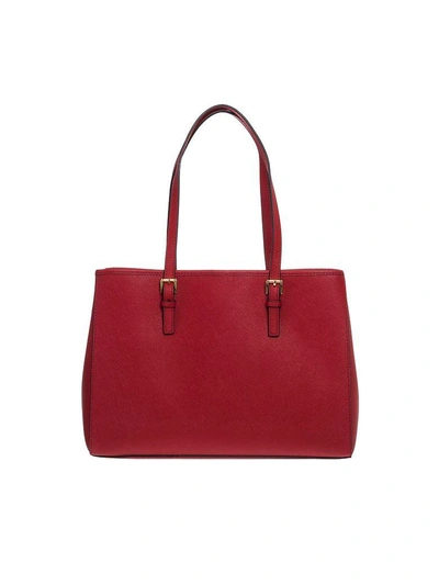Shop Michael Kors Jet Set Travel Saffiano Leather Tote In Bright-red