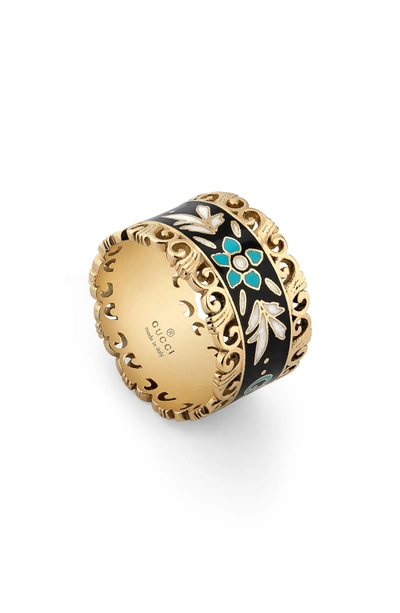 Shop Gucci Icon Blooms Enamel Band In Yellow Gold