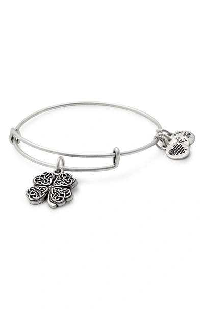 Shop Alex And Ani Four-leaf Clover Adjustable Wire Bangle In Russian Silver