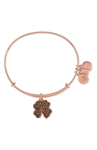 Shop Alex And Ani Four-leaf Clover Adjustable Wire Bangle In Rose Gold