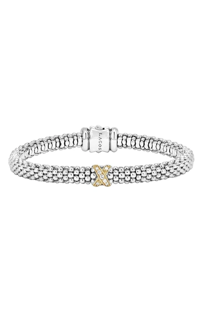 Shop Lagos Caviar 'signature Caviar' Diamond Rope Bracelet In Sterling Silver/ Gold