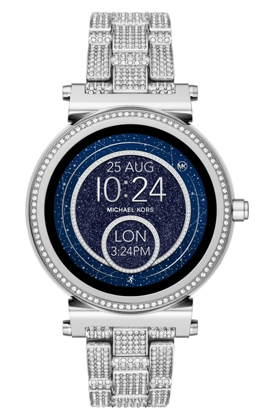 Shop Michael Kors Sofie Smart Bracelet Watch, 42mm In Silver/ Blue