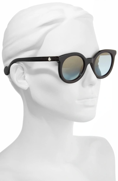 Shop Moncler 51mm Sunglasses In Shiny Black/ Blue Mirror