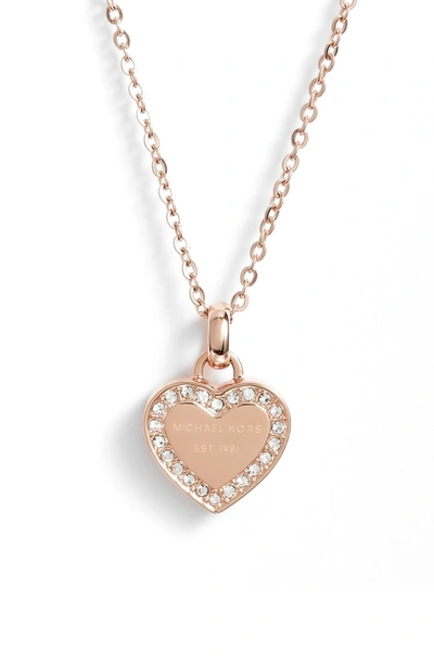 Shop Michael Kors Heart Pendant Necklace In Rose Gold